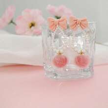 1 Pair Fashionable, Elegant And Sweet Bowknot Plush Earrings - Baby Pink - View 5