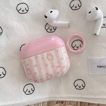 兔子条纹和花卉双层耳机盒 + 吊坠套装，适用于 Apple Pro 2 保护套/Pro 保护套/4 保护套/3 保护套/2 保护套，时尚女士耳机盒，简约耳机盒，Apple 耳机盒，Apple 耳机保护套 - 粉色 - 查看 5