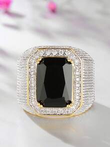 1 件女士珠宝礼物，婚礼订婚周年派对饰品方晶锆石戒指 - 黑色 - 查看 1