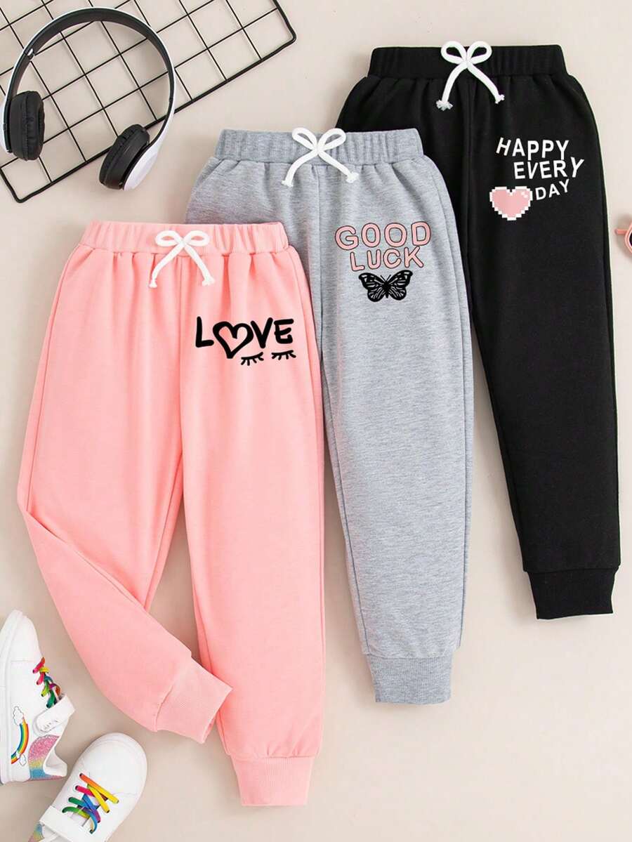 3件套女童字母卡通印花运动裤套装