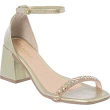 Women's Rhinestone Sandal With Front, Thick Heel, Comfort, Party, Stones - Gold - View 1