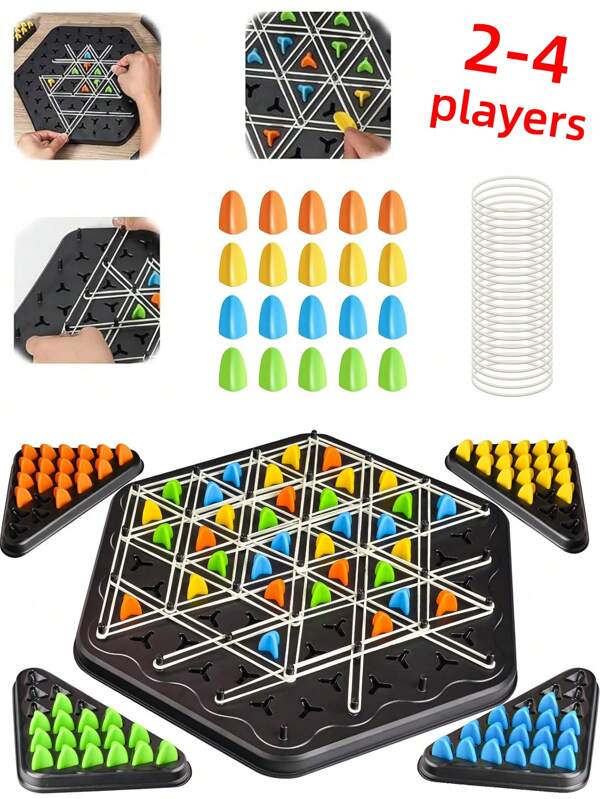 1 Set 20cm/9in Random Color Chain Triangle Chess Game, 2 To 4 Players, Family Games For Adults, Triggle Elastic Band Game Board Games For Family Night,Interactive Brain Teaser, Travel Board Game(No Game Instruction Manual)