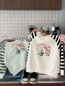 2025 儿童恐龙印花套头衫，插肩袖，适合男孩和女孩，秋季 - 米色 - 查看 5