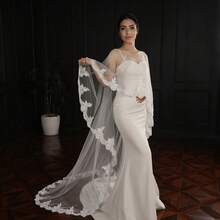 1 قطعة فستان زفاف أنيق مصنوع يدويًا بتصميم ذيل وشال للنساء، ملابس خريفية