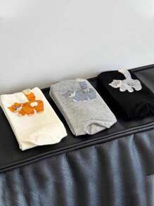 5 Pairs Cute Cat & Egg Pattern Socks, College Style Cartoon Socks For Women, Mid-Calf Length, Fall Socks