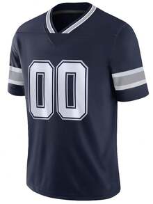 Customized Name & Number Boyfriend Style Men's Embroidered American Football Jersey, Pittsburgh Black V-Neck Personalized Short Sleeve Top, Suitable For Party, Match, Training, Competition, DIY Style, Size S-XXL, Fashion, Minimalist, Easy To Wear, Ultra-Modern, Casual, Personalized, Custom, Unique - Blue - View 3