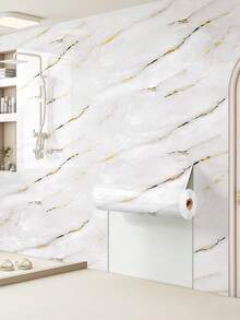 3 rotoli di carta da parati autoadesiva a motivo marmorizzato bianco, pannelli murali in schiuma di polietilene impermeabili e resistenti all'umidità, personalizzabili, adesivi murali rimovibili spessi per decorazione di cucina, soggiorno, doccia, camera da letto e bagno - Multicolore - Visualizzare 2