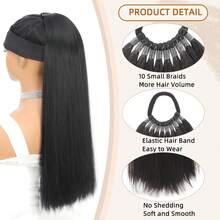 24 Inch Synthetic Ponytail Hair Extensions, Black Natural Braided Ponytail Wig, Long Straight Hair, Elastic Band Fastener, For Women - Multicolor - View 6