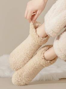 2双冬季保暖袜，秋冬加厚保暖家居袜，简约居家睡眠袜 - 彩色 - 查看 5