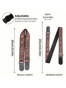 Guitar Straps, Vintage Embroidered Cotton Guitar Straps With Leather Ends For Bass, Electric & Acoustic Guitars