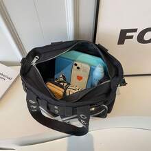 SLIN&LXZQ Vintage Large Capacity Tote Bag, Hot Girls Cool Punk Y2K Shoulder Bag, Women's Rivet Embellished Crossbody & Handbags, Versatile Multiple Pockets Solid Color Outdoor Travel Satchel Bag, Casual Daily Commuter Messenger Shopping Bags - Black - View 11