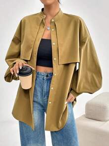 Blusa holgada de manga farol casual para mujer, de unicolor, estilo callejero de moda, para primavera/otoño