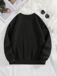 1pc Girls' Inspirational Daisy Graphic Print Crew Neck Sweatshirt, Soft & Comfortable, Casual Wear For Spring/Autumn - Black - View 3