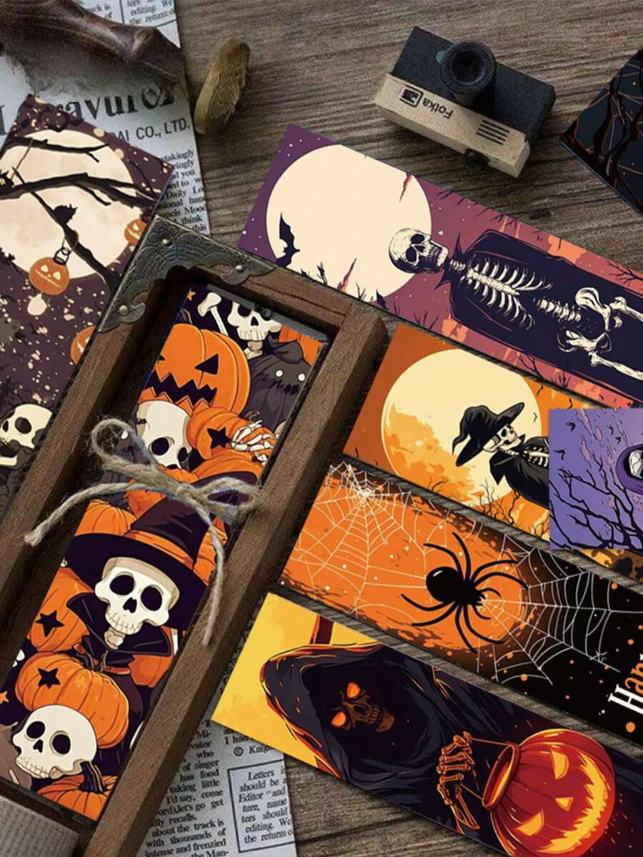 30pcs Halloween Scene BookmarksOffice SuppliesDecorative BooksMessage Marker CardsFor JournalsHousehold SuppliesColourful And Durable Paper BookmarksPerfect For GiftsPartiesHalloween Decorations - Multicolor - View 1