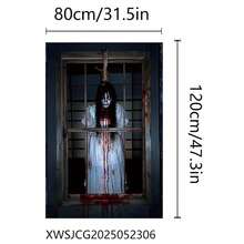 2pcs 2D Flat Halloween Ghost Window Decorations, 80cm*120cm/31.5"*47.3", Bloody Horror Halloween Home Window Decor Flags, Made Of Polyester, Suitable For Indoor And Outdoor Halloween Decorations