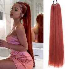 24 Inch Synthetic Ponytail Hair Extensions, Black Natural Braided Ponytail Wig, Long Straight Hair, Elastic Band Fastener, For Women - Multicolor - View 16