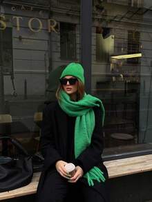 1件装女士秋冬新款毛绒流苏围巾，保暖舒适大披肩，防风保暖，适合户外活动，简约百搭，日常搭配连衣裙也同样适用。 - 07-綠色 - 查看 4