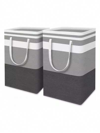 2Pieza Cesto para ropa sucia de gran capacidad Simple Stripe, canasta plegable de tela impermeable para almacenamiento de ropa y juguetes, con asas extendidas y diseño portátil y plegable, adecuado para dormitorio y hogar