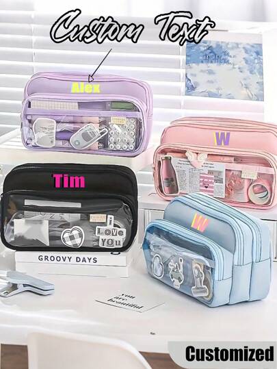 حافظة أقلام مخصصة - اسم شخصي مخصص - نمط حرف شخصي - حقيبة أقلام كبيرة السعة متعددة الطبقات ، حقيبة قرطاسية من البي في سي شفافة متينة ، لوازم مدرسية للطلاب ، هدية عيد ميلاد ، أفضل هدية ، متعددة الوظائف ، زخرفية ، قابلة لإعادة الاستخدام ، حديثة ، ملونة ، جميلة ، عتيقة ، كرتونية ، كاواييي ، مخصصة ، شخصية ، فريدة ، مخصصة ، للعمال ، للعملاء ، للطلاب ، للأعمال / العمل / المكتب ، للمدرسة ، العودة إلى المدرسة ، لوازم مدرسية'