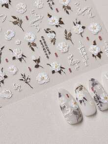 秋季新款1片装5D美甲贴纸梦幻蓝紫珍珠蝴蝶玫瑰花朵蝴蝶结指甲贴贝壳灯设计自粘贴纸美甲装饰花朵指甲贴5D浮雕百合花朵贴纸 - 彩色 - 查看 6