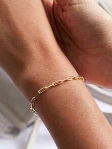 Braccialetto da donna in catena dorata, braccialetto con spilla dorata, braccialetto a fermaglio, braccialetto circolare in acciaio inossidabile, braccialetto casual estivo da spiaggia, gioiello in acciaio inossidabile alla moda, regalo per lei - Dorato - Visualizzare 4