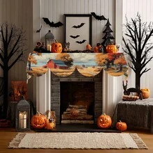 1 pieza/72 piezas Cubierta para repisa de chimenea y camino de mesa - Extra largo 79x20 pulgadas Decoración de granja de otoño con graneros rojos, follaje de otoño en naranja/rojo/amarillo - Chal resistente de poliéster para chimenea para Acción de Gracias, Festival de la Cosecha, Sala de estar, Decoración del hogar de temporada - Multicolor-04 - Ver 5