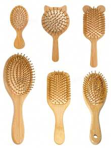 Bamboo Hair Brush, Natural Wooden Anti-Static Smooth Hair Scalp Massage Comb, Styling Tool For Men And Women - Apricot - View 4