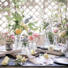 24个复古迷你花瓶，款式多样，精致小巧，适合桌面装饰，透明花盆，雕工精美，是乡村婚礼、派对、餐桌装饰、家居装饰、花瓶、桌面摆件、生日毕业礼物、房间装饰玻璃花瓶的理想之选。 - 彩色 - 查看 6