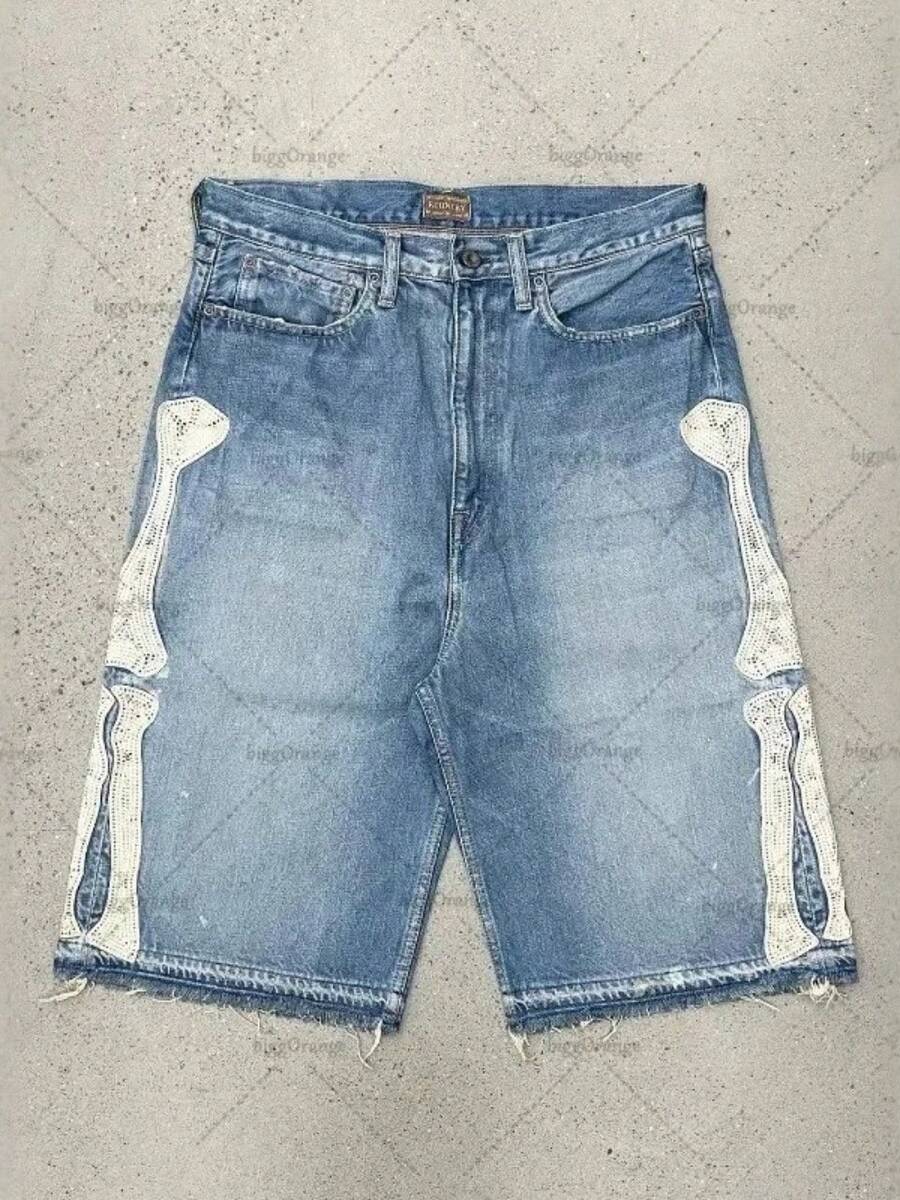 Vintage Retro Street Style Mid-Thigh Denim Shorts Delicate Embroidered Design Soft Breathable Fabric Casual Daily Streetwear Vacation Outfits - 藍色 - 查看 1