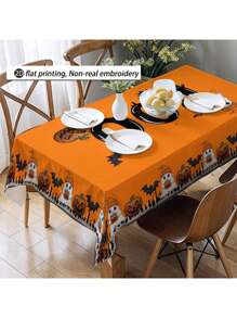 1pc Halloween Pumpkin, Ghost, Bat Pattern Tablecloth, Seasonal Kitchen/Dining Table Decor, Round Or Rectangular Sizes Available, Polyester Material, Indoor/Outdoor Party Decoration, Halloween Holiday Decor, Home Kitchen Decor