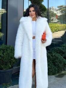 Imitation Fox Fur Long Coat For Women Lapel Solid Street Winter 2025 Warm Fluffy Fox Fur Jacket Female Furry Overcoat