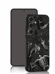 1 pieza Funda de teléfono negra con diseño de animales marinos y estrellas, antideslizante y a prueba de caídas, compatible con iPhone, Honor, Redmi, Galaxy A04e/A05s/A13/A14/A15/A34/A35/A50/A52/A53/A54/S21/S22/S23/S24/S25/S25Ultra, 6A/7A/8A, 12T/13T/14T, versión internacional, no la versión nacional - Negro - Ver 2