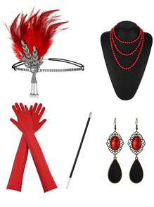 7 pièces Parure années 1920 pour femme, incluant un serre-tête, des boucles d'oreilles, des gants, un bracelet et un ensemble de 5 pièces de costume vintage élégant pour le bal de promo ou Halloween
