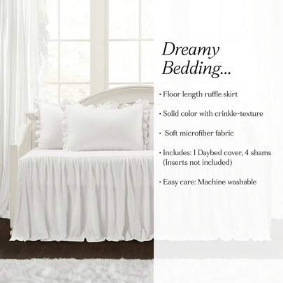  Lush Decor Ruffle Skirt Daybed Cover 5 Piece Set 39" W X 75" L, White -White Bedding Set - Daybed Comforter Set - Ruffled Bedding - Coquette Decor Halloween-Fall Decor-Room Decor