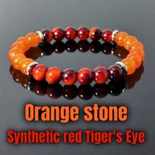 Goodwaro 1pc Prosperity & Good Fortune Elastic Bracelet - 8mm Orange Crystal With Red Gradient Stone, December Birthstone, Perfect Gift For Any Occasion, Gift For Women Men