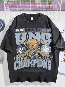 EWH Men's T - Shirt, Retro, UNC Tar Heels 1993 Champions Graphic, Vintage Washed, Loose Fit, Short Sleeved, TopDG004 - màu đen - Xem 1