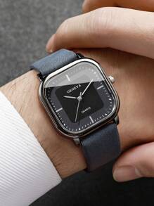 1pc Men's Fashion Casual Rectangular Minimalist Dial Quartz Wrist Watch, Classic (Watch Only, No Watch Box)