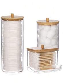 BoĂźte de rangement pour cotons-tiges, boĂźte de rangement pour cotons-tiges Ă double tĂȘte, boĂźte de rangement transparente carrĂ©e avec couvercle en bambou pour cotons-tiges et cure-dents