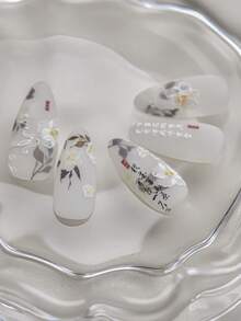 秋季新款1片装5D美甲贴纸梦幻蓝紫珍珠蝴蝶玫瑰花朵蝴蝶结指甲贴贝壳灯设计自粘贴纸美甲装饰花朵指甲贴5D浮雕百合花朵贴纸 - 彩色 - 查看 5