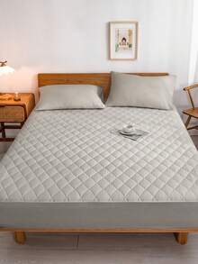 1 pieza Protector de colchón acolchado de unicolor, sábana ajustable, cubierta de colchón, transpirable, lavable a máquina, adecuado para el hogar, dormitorio, para todas las estaciones, edredón antipolvo, hecho de tela suave y transpirable, decoración de otoño, decoración de habitación, vuelta al colegio, útiles escolares