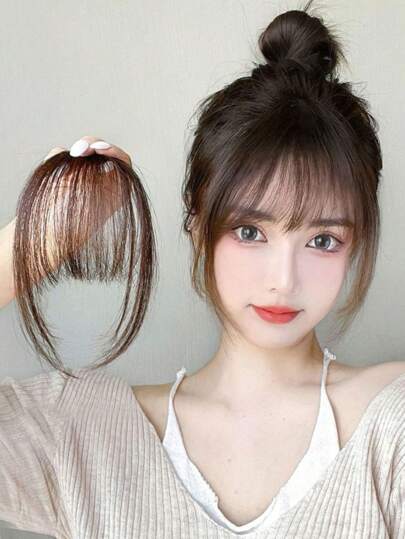 1pc Clip-On Bangs, Synthetic Clip-On Air Bangs, One-Piece Bangs, Clip-On Bangs, Dark Brown Hair Accessory, Women Clip-On Bangs, Black Straight Air Bangs With Sideburns, Claw Clips, Hair Claws, Hair Slide, Hair Barrettes, Clips For Hair, Hair Accessories