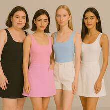 Kit 4 Bory Bodi Leotard Tank Top Thick Strap Casual Second Skin Fashion Women's Female P M G GG - đen/hồng/xanh/trắng - Xem 2