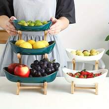 2/3 Layer Luxurious Wooden Elegant Fruit Rack - Double-Layer Fruit Bowl, Creative Candy Display - Natural Wood, Living Room Snack Tray, Space Saving Design, Easy Assembly, Father's Day Gift, Dessert Kitchen Service Tray - trắng - Xem 10