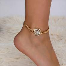 1 件时尚优雅双排仿珍珠方形水钻镶嵌男女通用脚链，适合日常佩戴 - 彩色 - 查看 7