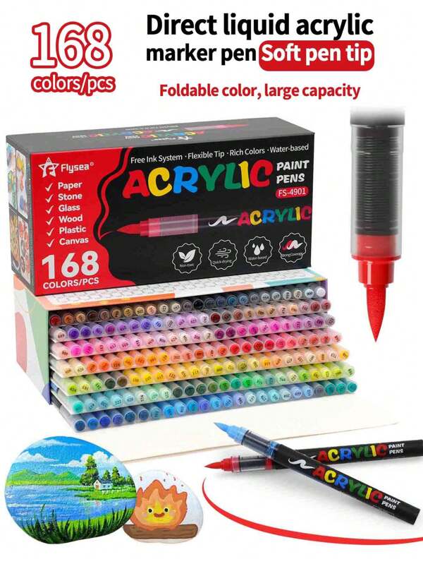 168 Colors Marker Pens, Acrylic Tip Alcohol-Based Markers, Mixed Color Set, Non-Transparent Watercolor Pens For Art Students DIY, Suitable For Rock Painting, Calligraphy, Scrapbooking, Handwriting, Card Making, Black Card Paper, Stone Painting, Christmas Decorations, Wood, Plastic, Canvas