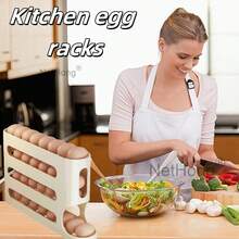 NetHong New 4 Tier Egg Storage Shelf Refrigerator Auto Rolling Egg Holder Speace Saving Kitchen Desktop Storage Rack UK - Beige - View 1