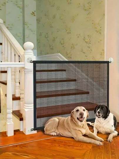 PETSIN A Portable Foldable Pet Gate (With 6 Transparent Hooks), No-Drill Pet Barrier, Dog Obstacle Protection Fence, Suitable For Stairs, Balcony, Doorway, And Outdoor Use.