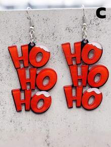 2pcs Cartoon Creative Letter Shaped Earrings, Asymmetric Acrylic HOHO Letter Earrings, Suitable For Daily Wear, Street Style, Holiday Parties, Gift For Friends, Christmas, Halloween (No Card Included)