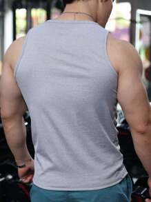 男士紧身针织健身服高弹力美式纯色无袖无底背心运动T恤