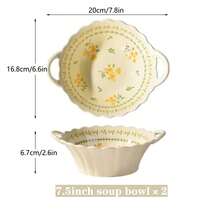 2pcs Set Exquisite Floral Ceramic Plates - Eid Al-Fitr/Eid Al-Adha Supplies, Charming Yellow Flower Design, Perfect For Dining And Decoration - Multicolor - View 23